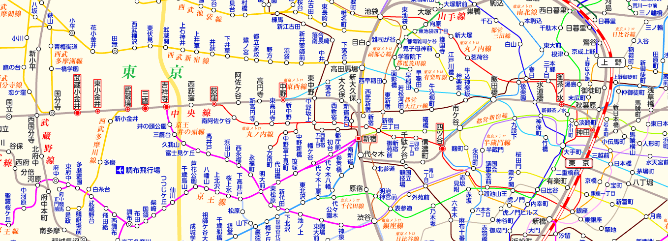 中央線 武蔵小金井行きの路線図