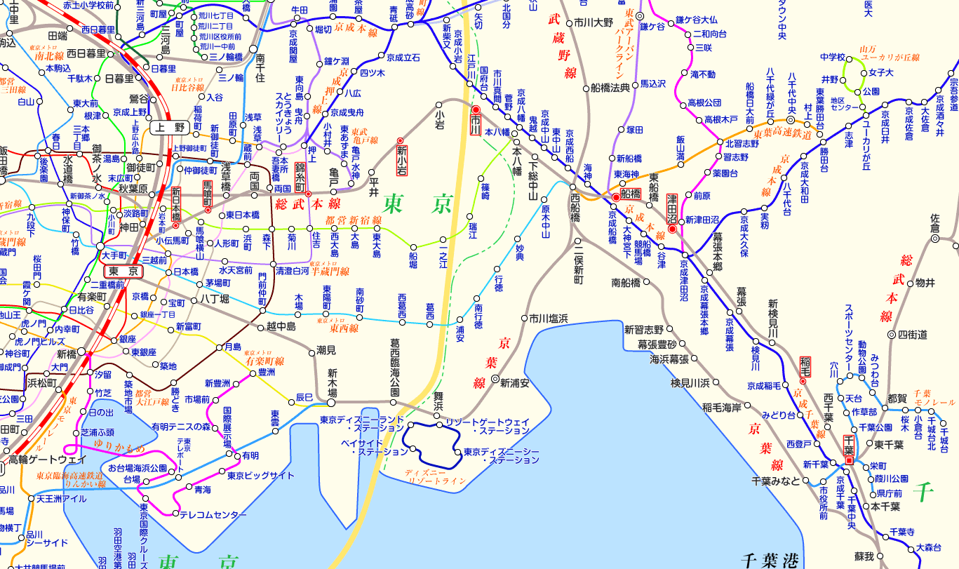 総武線快速 東京行きの路線図