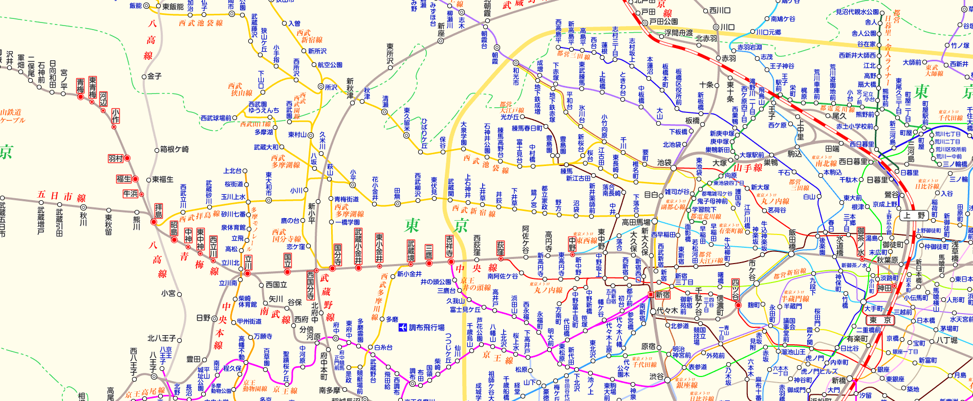 青梅線 東京行きの路線図