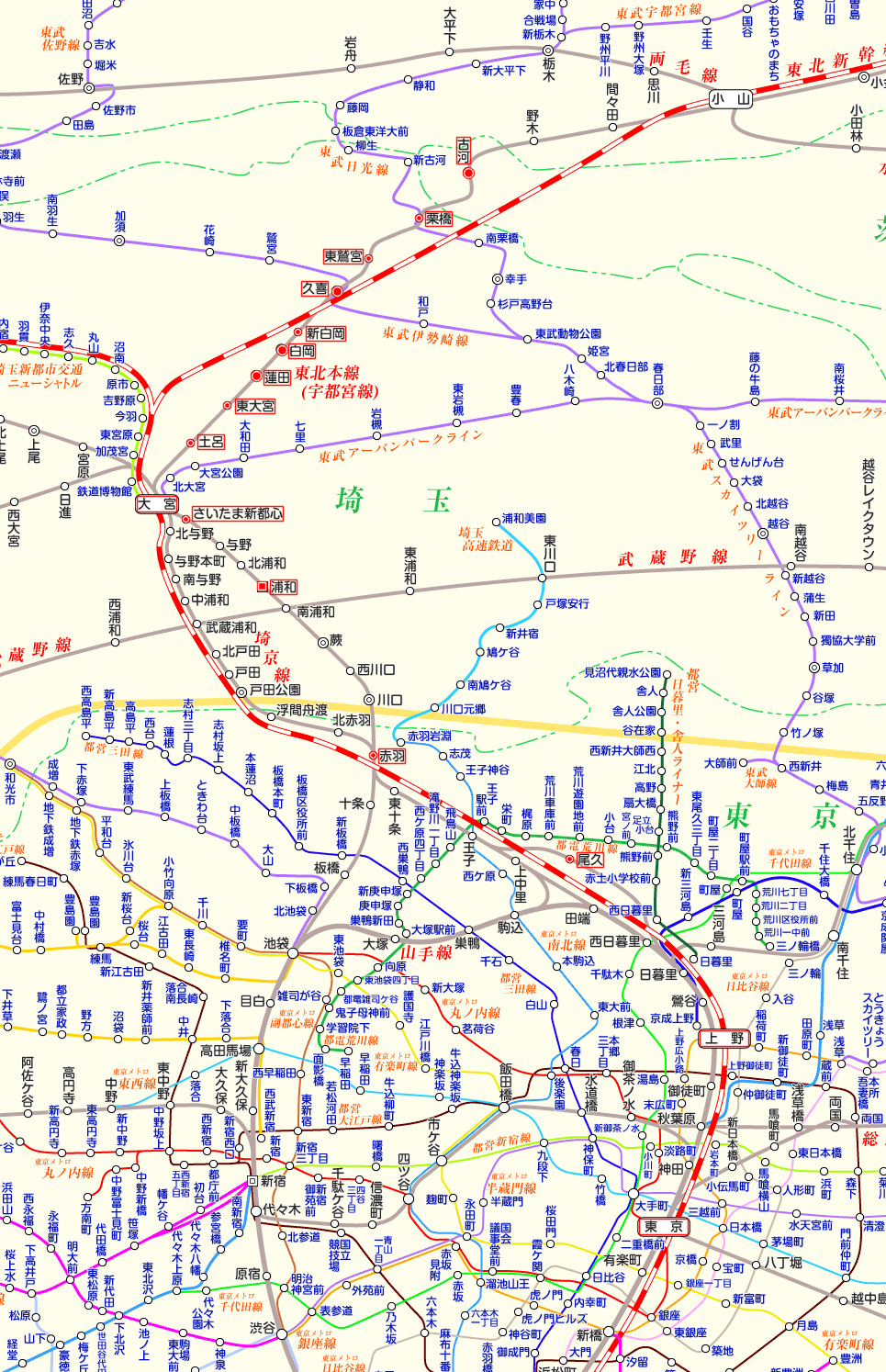 宇都宮線 古河行きの路線図