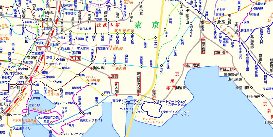 京葉線 新習志野行きの路線図