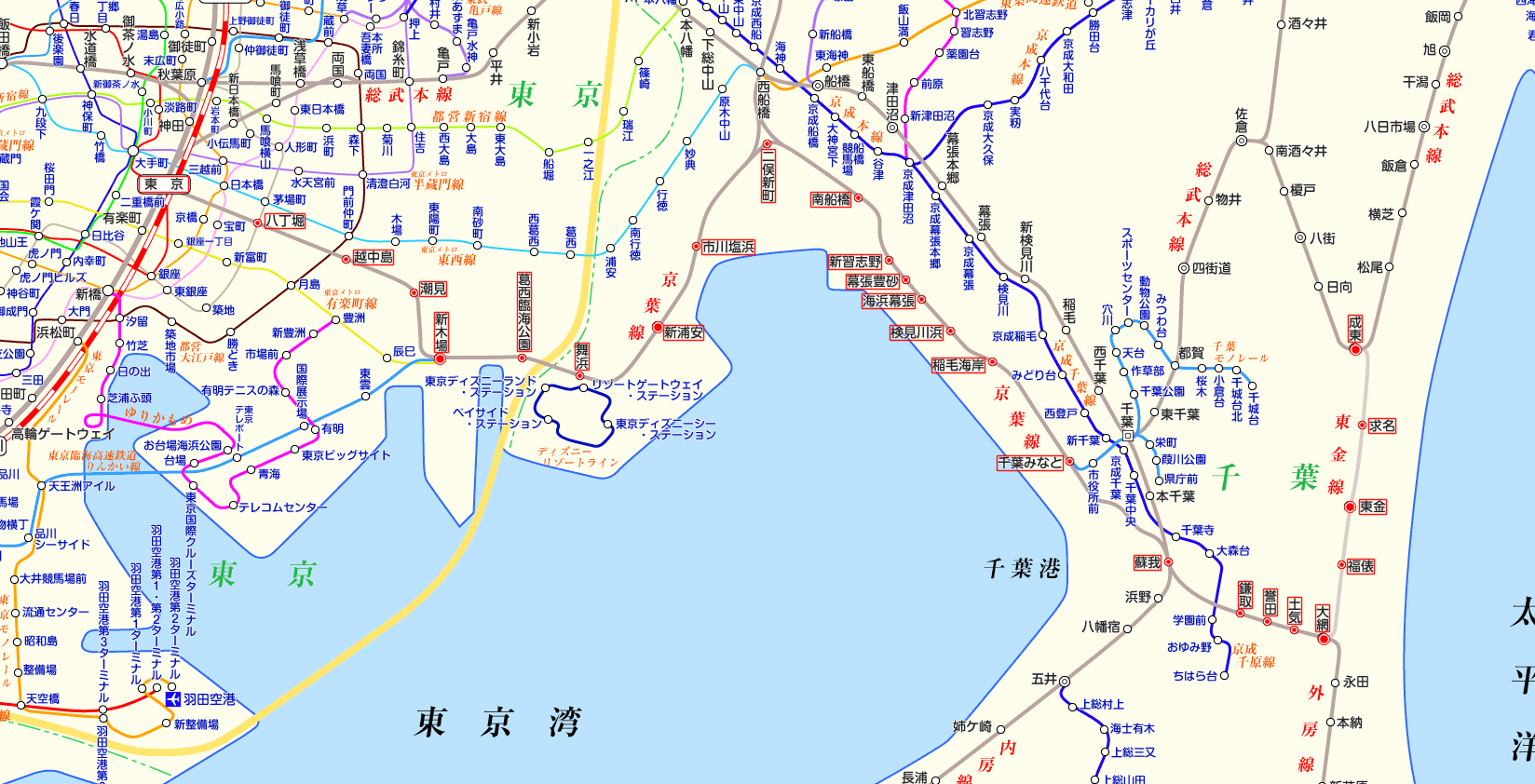 京葉線 成東行きの路線図