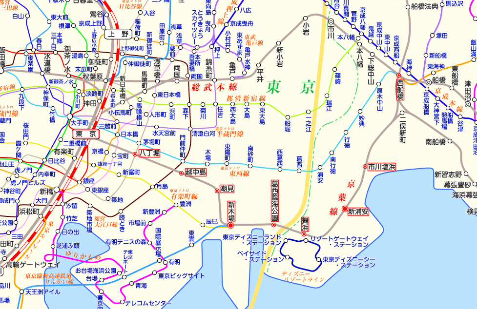 京葉線 西船橋行きの路線図
