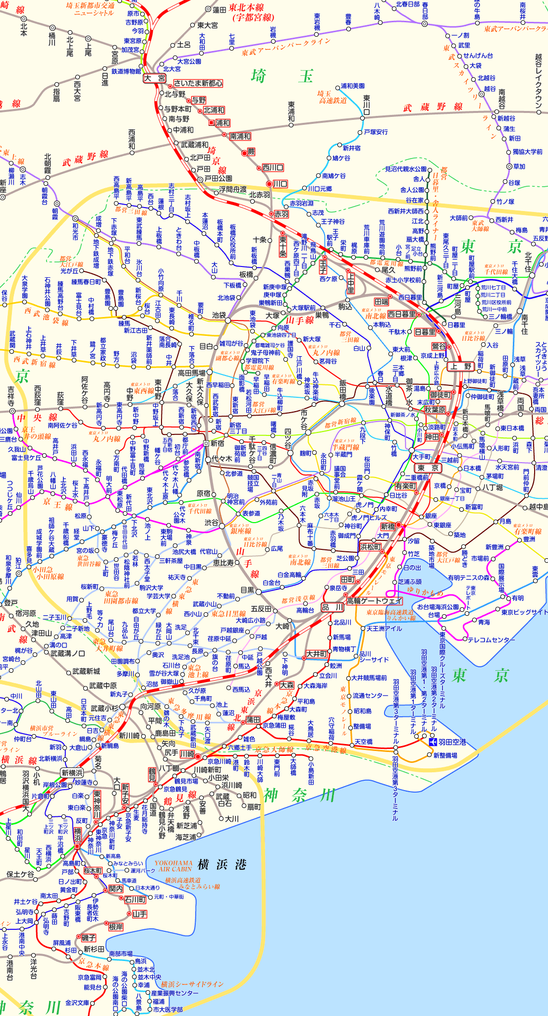 京浜東北線 磯子行きの路線図