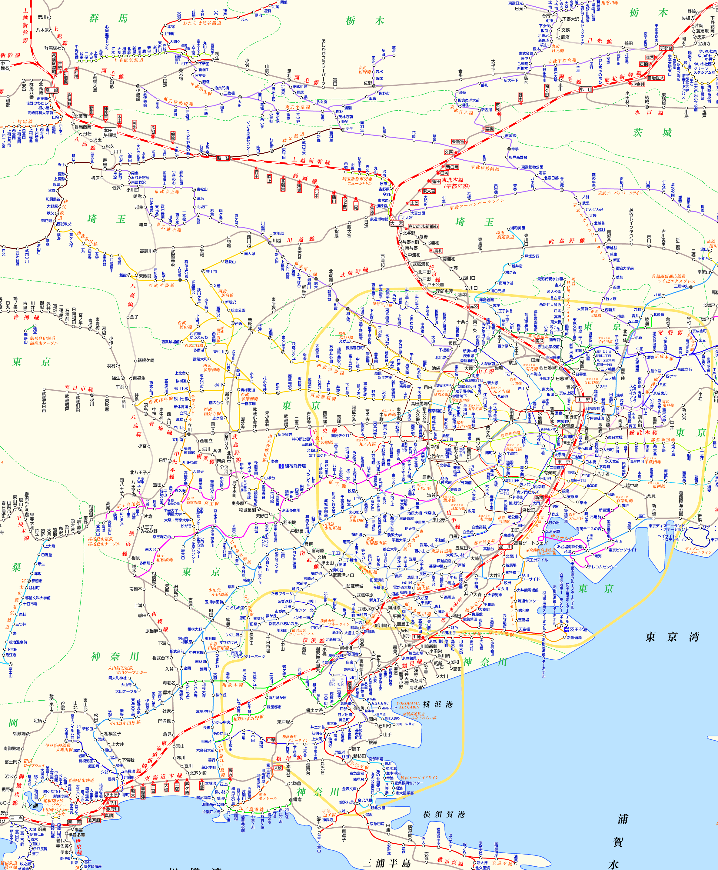 上野東京ライン 熱海行きの路線図