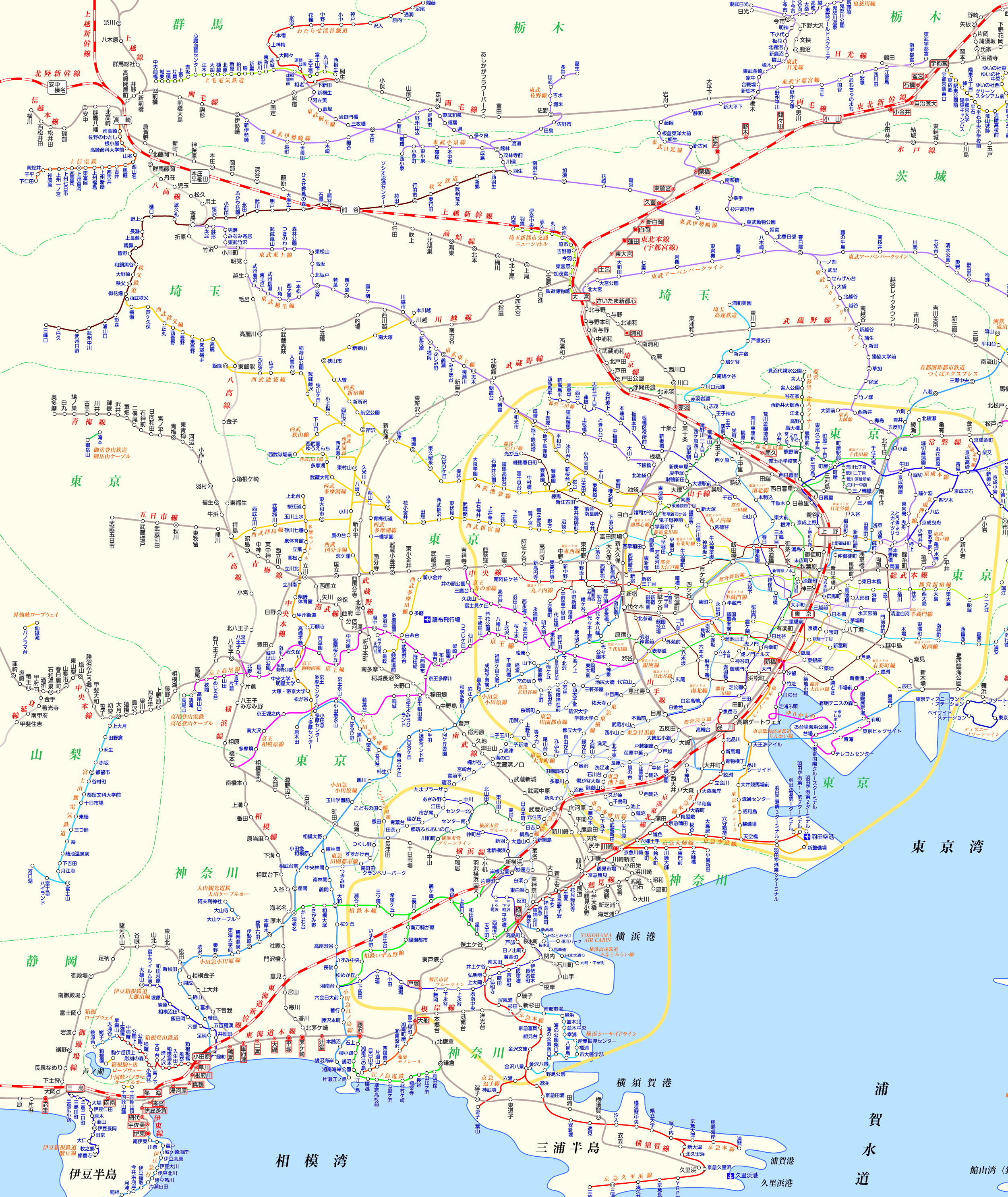 上野東京ライン（東海道線⇔宇都宮線直通）の路線図