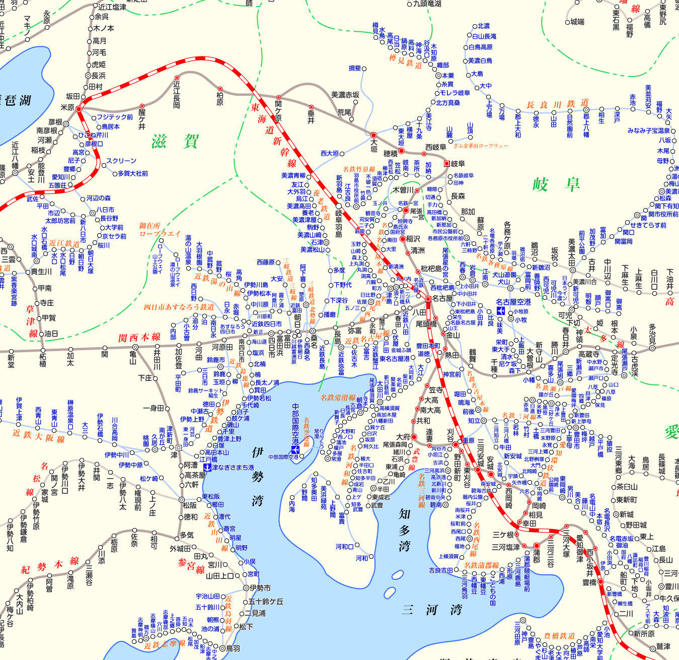 東海道線（豊橋から米原）の路線図