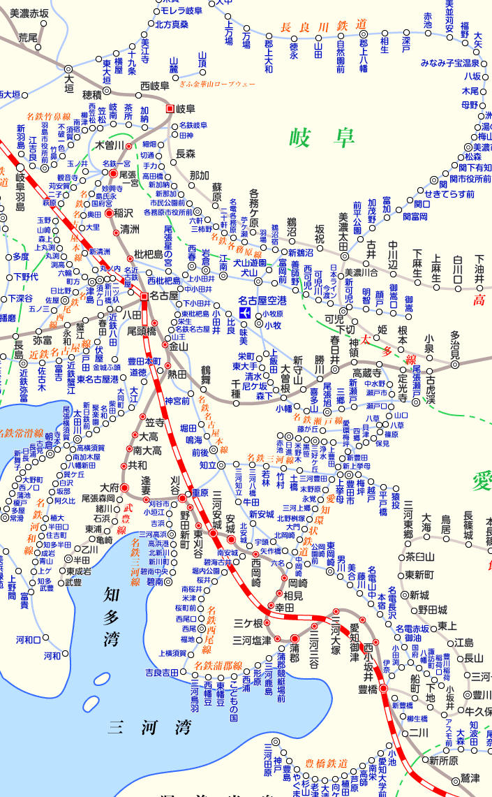 東海道線（豊橋から米原）岐阜行きの路線図