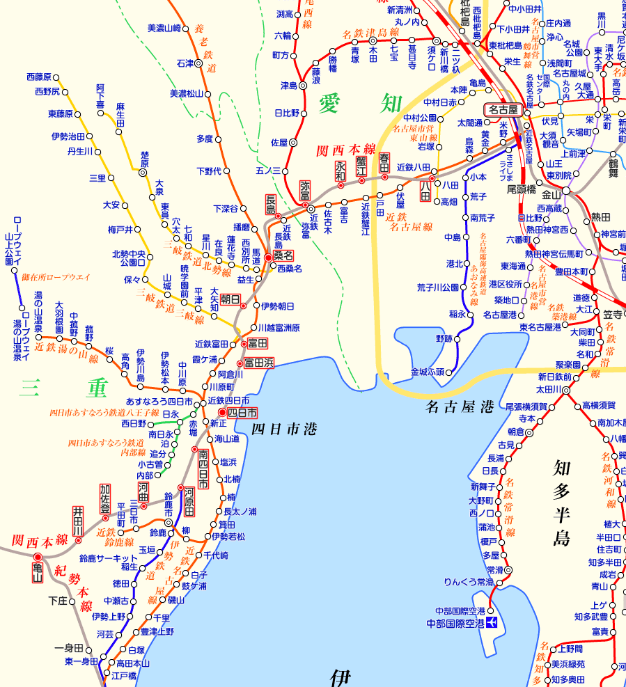 関西線（名古屋地区）の路線図