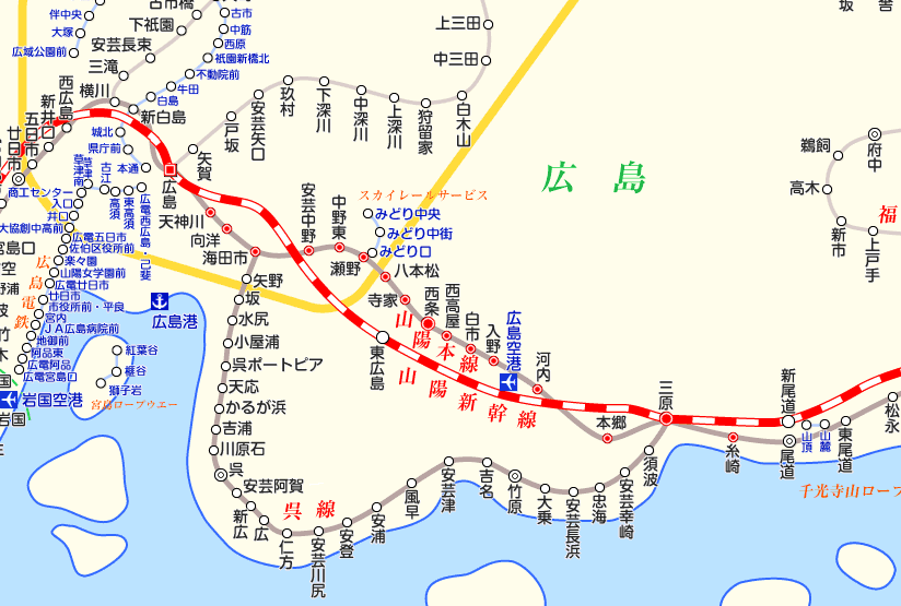 山陽線（糸崎から広島）の路線図