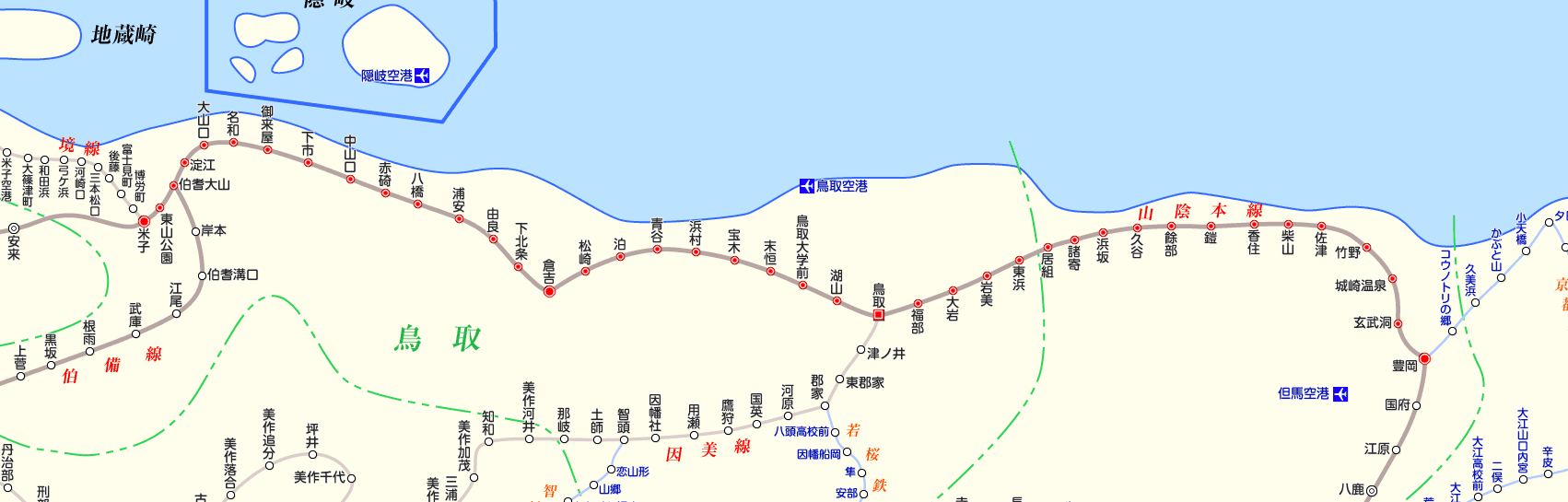 山陰本線(豊岡～米子)の路線図