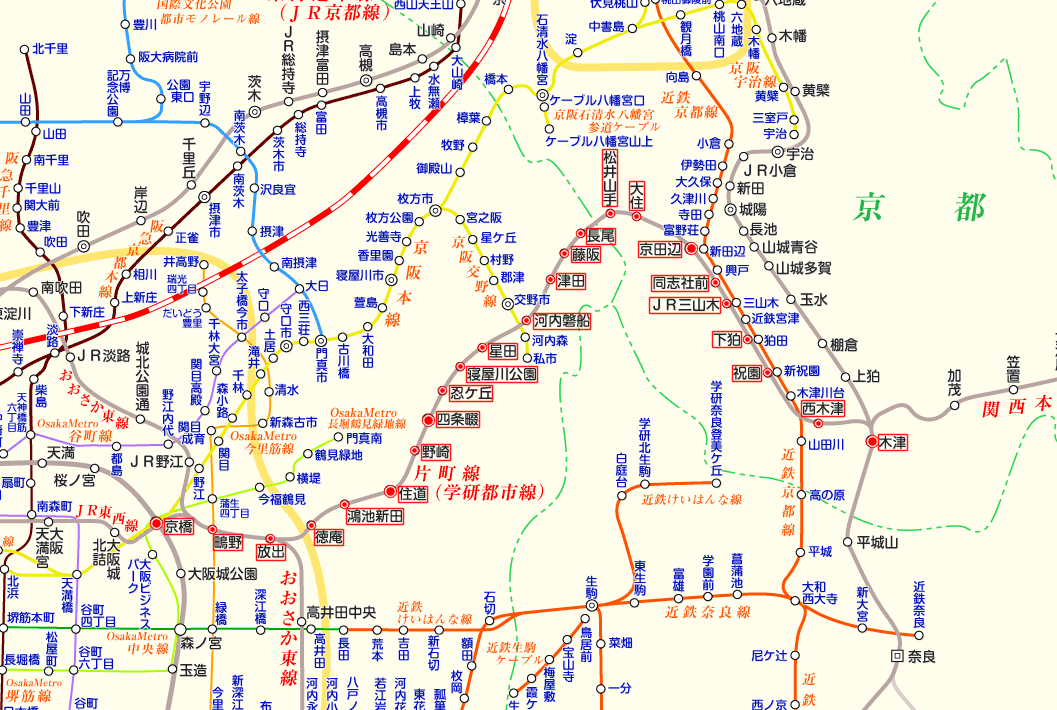 学研都市線 京橋行きの路線図