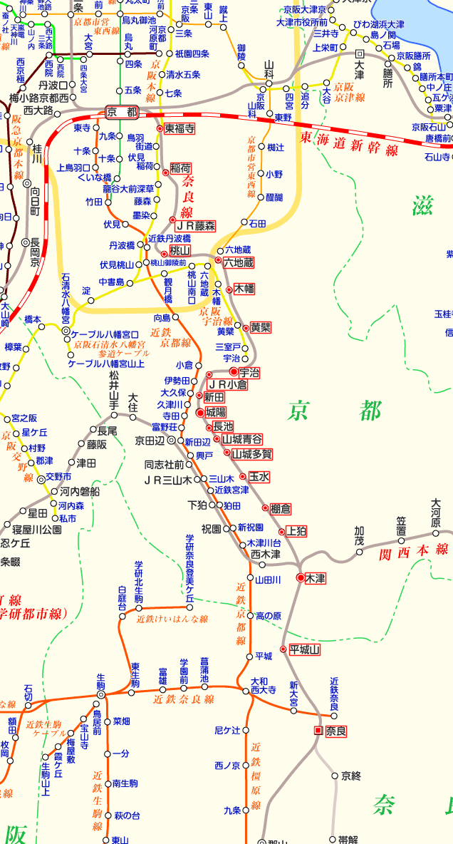 JR奈良線の路線図