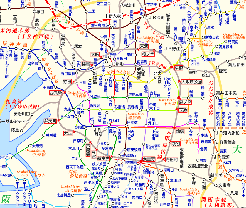大阪環状線 天王寺行きの路線図