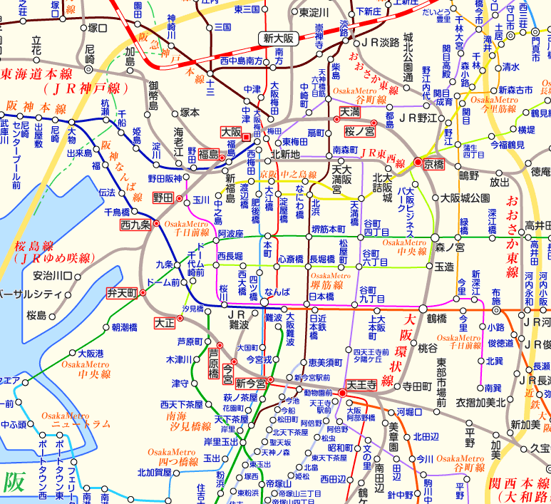 大阪環状線 京橋行きの路線図