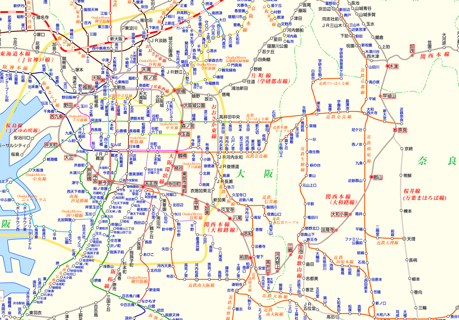 大阪環状線 加茂行きの路線図