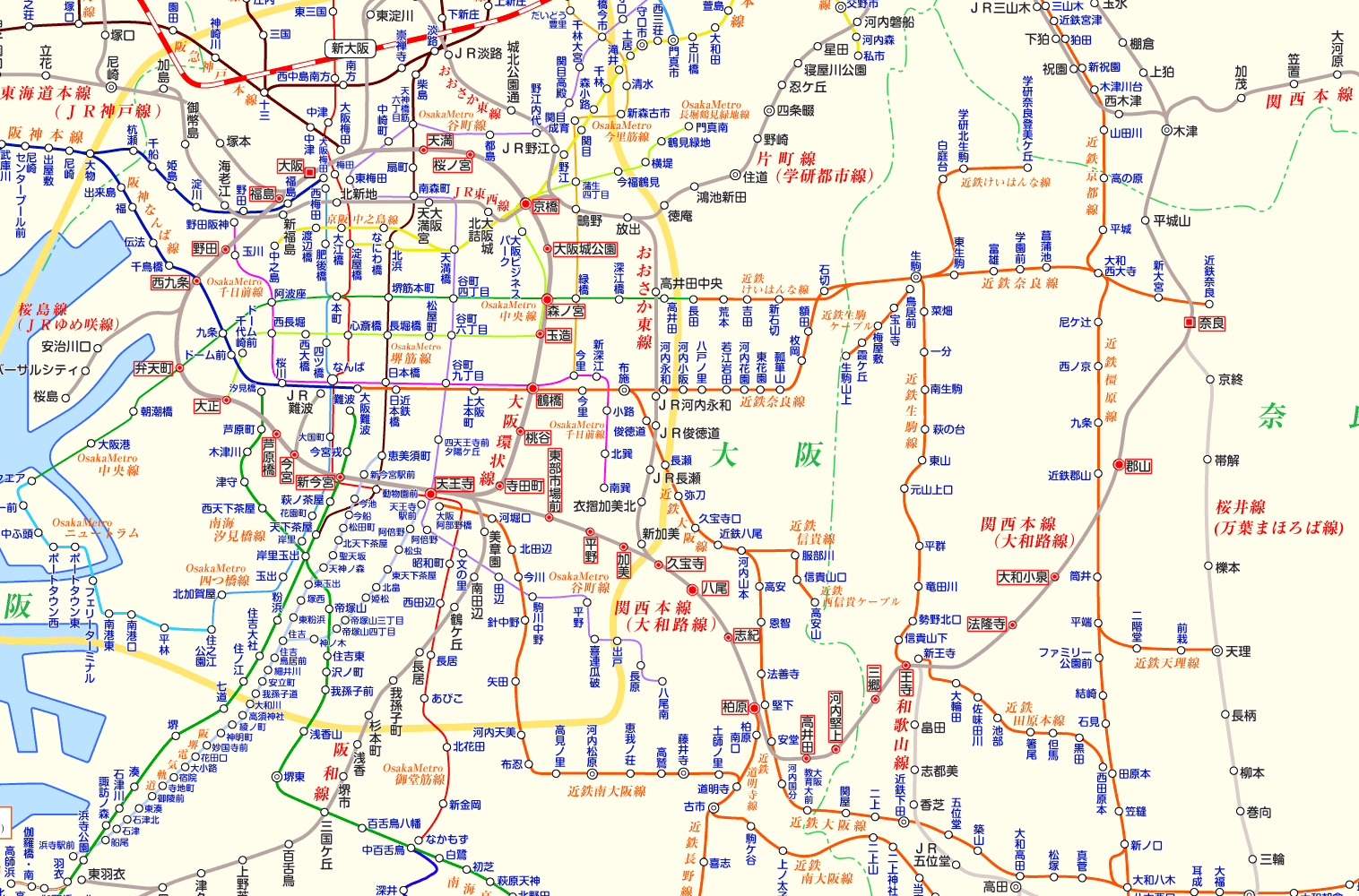 大阪環状線 奈良行きの路線図