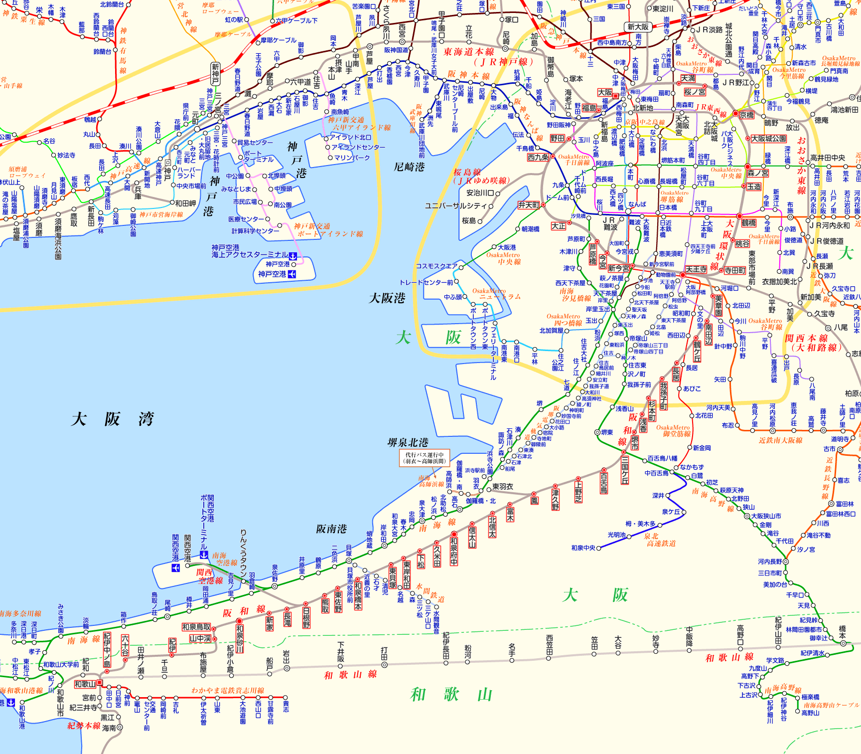 阪和線 和歌山行きの路線図