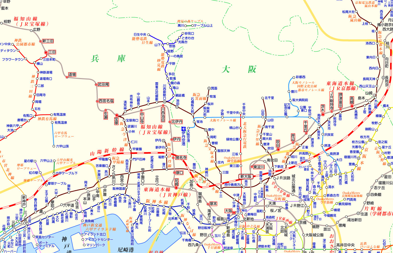 JR宝塚線（福知山線）高槻行きの路線図