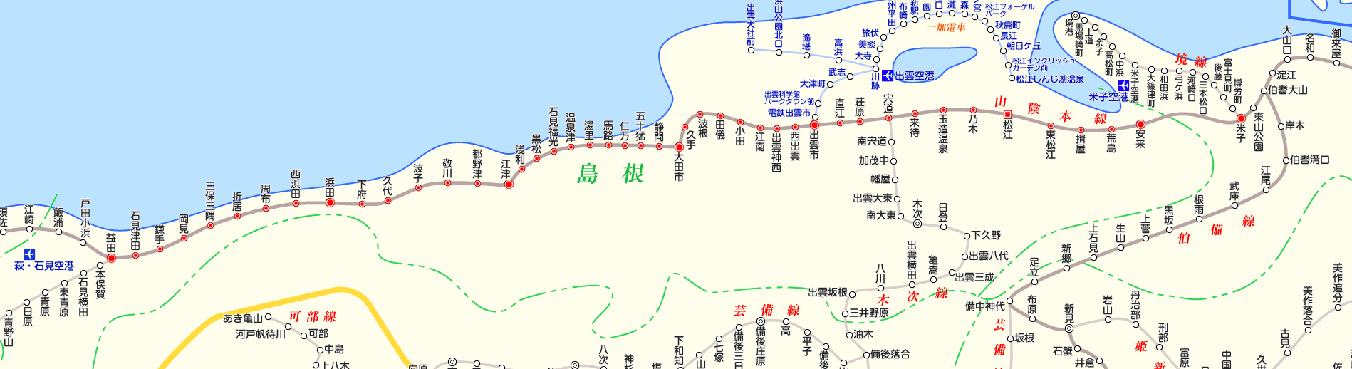 山陰本線(米子～益田)の路線図