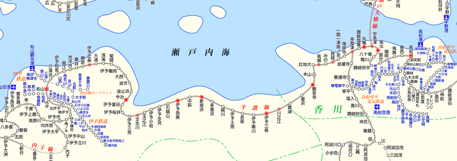 特急「モーニングEXP松山」「モーニングEXP高松」の路線図