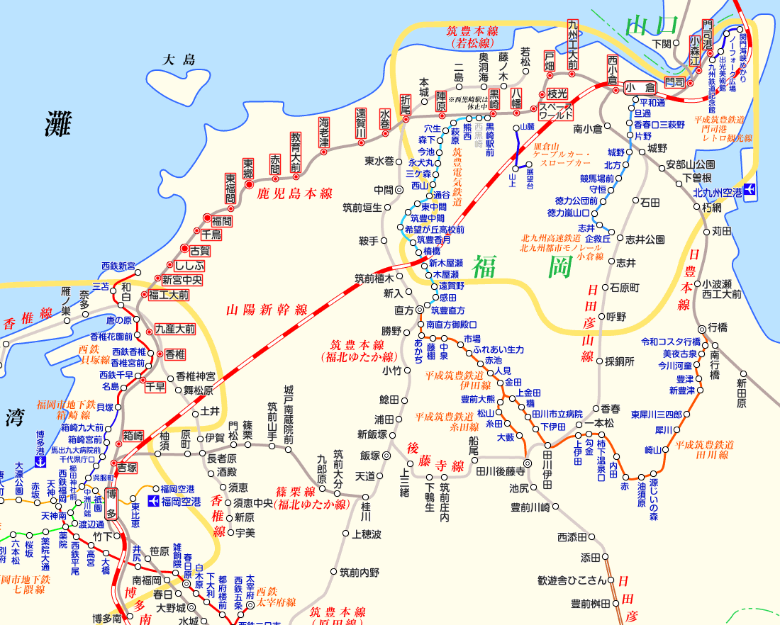 鹿児島本線(門司港～博多)区間快速の路線図