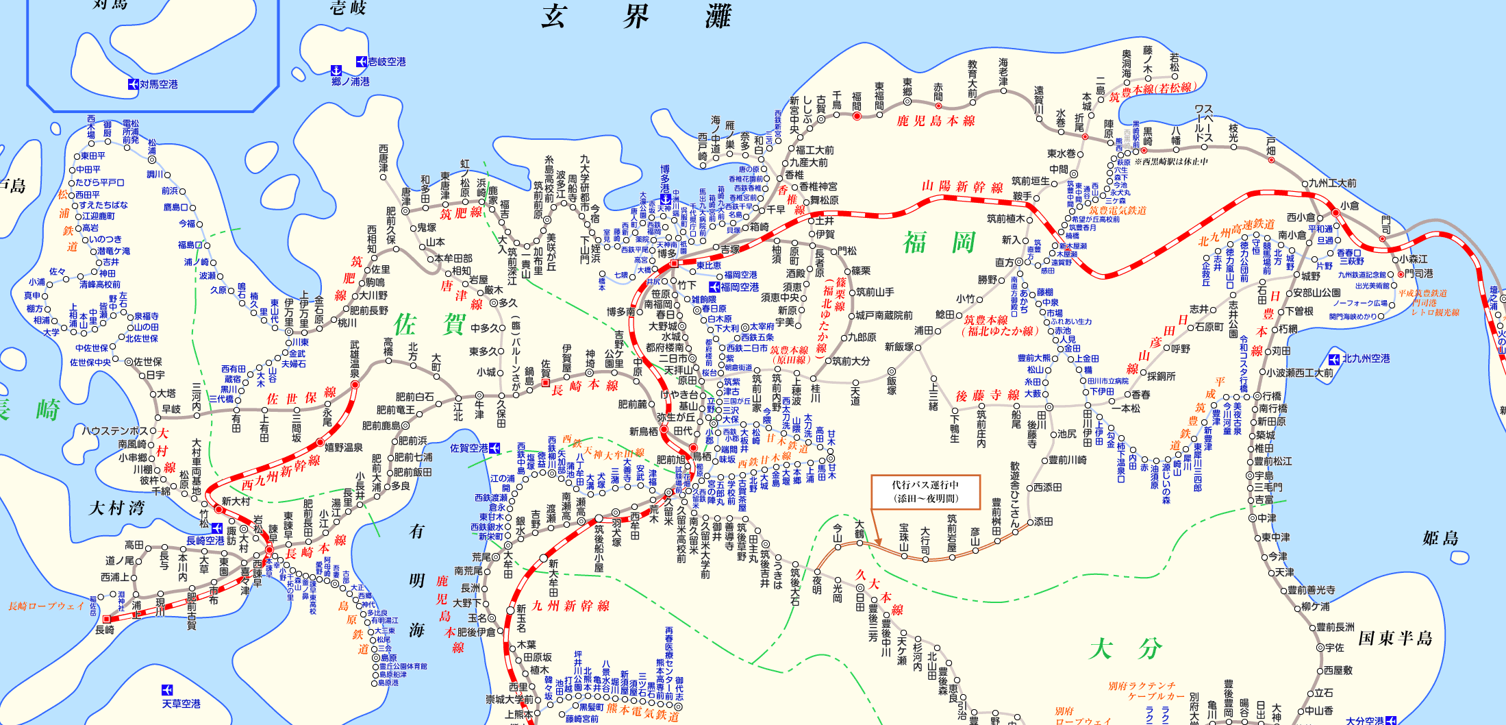 新幹線「かもめ」・特急「リレーかもめ」の路線図