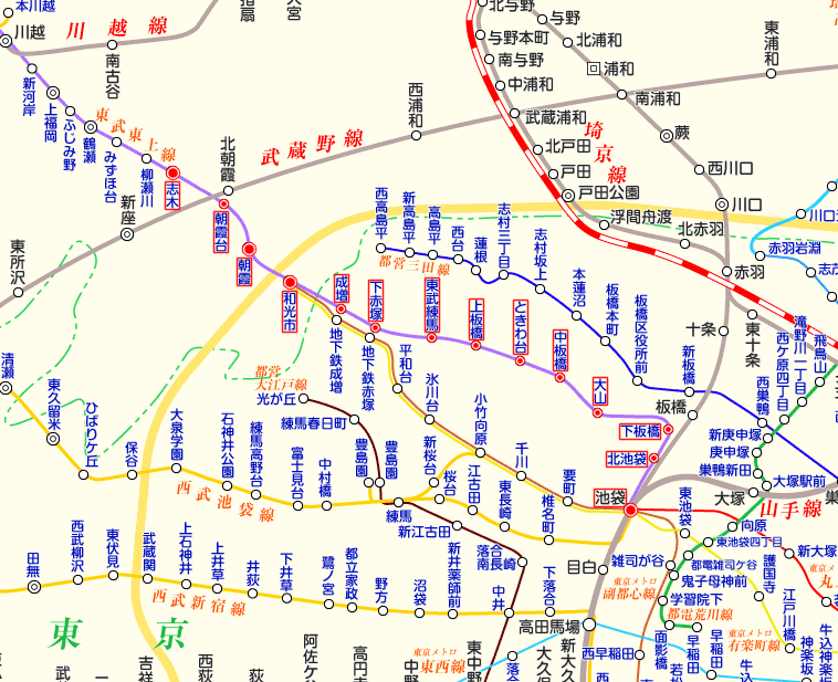 東武東上線 志木行きの路線図