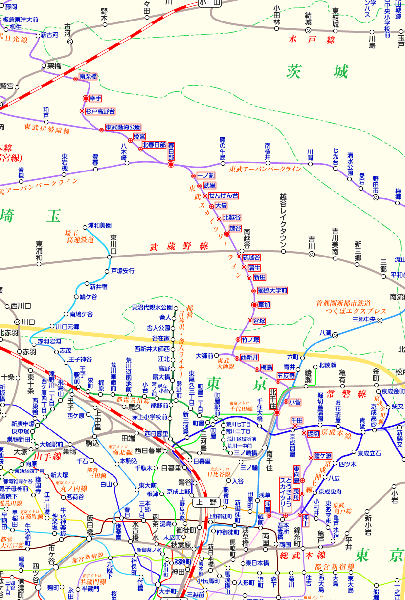東武スカイツリーライン 南栗橋行きの路線図