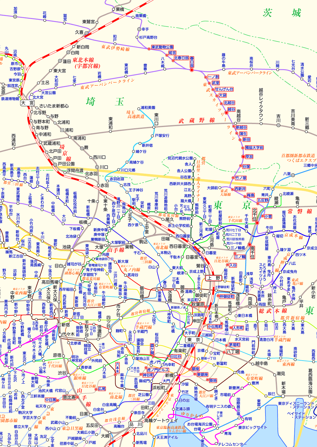東武スカイツリーライン 中目黒行きの路線図