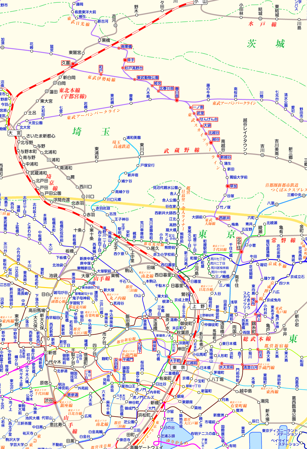 東武スカイツリーライン⇔半蔵門線直通の路線図
