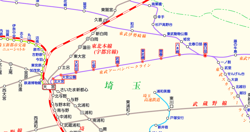 東武アーバンパークライン 春日部行きの路線図