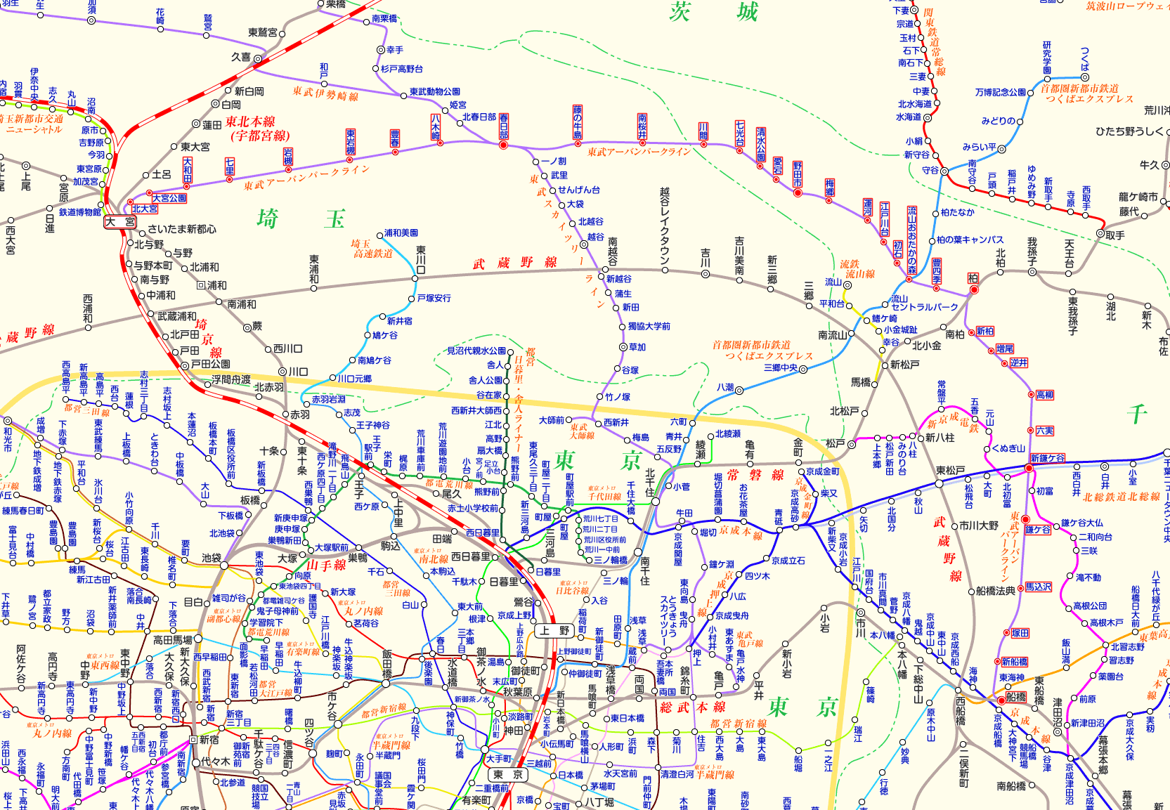 東武アーバンパークライン 大宮行きの路線図