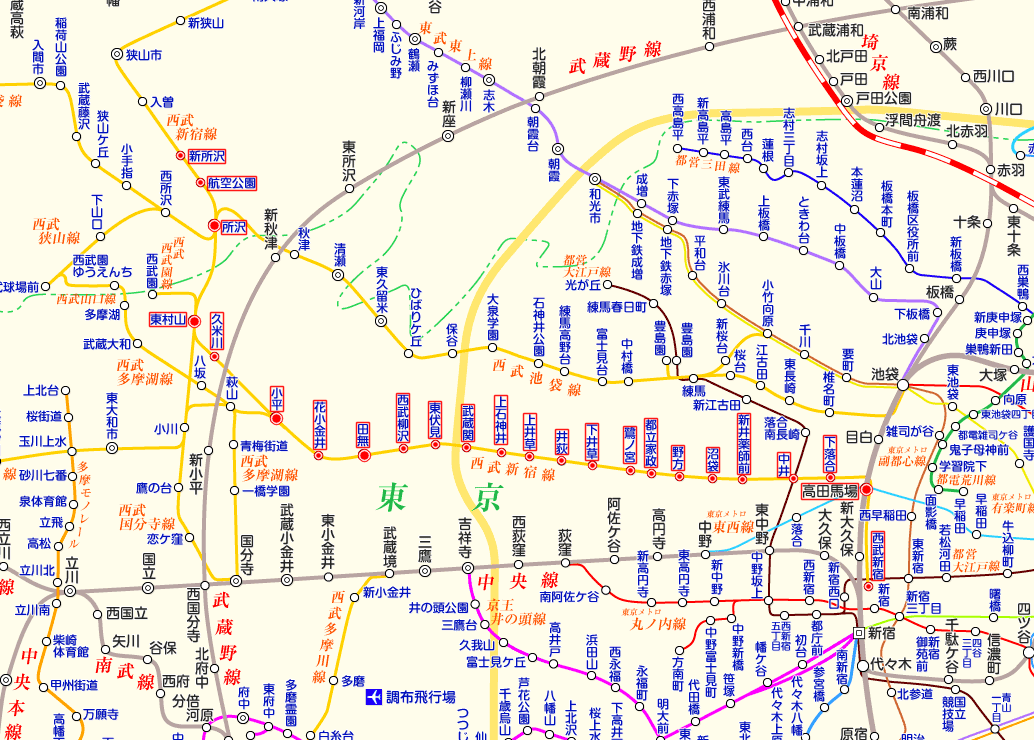 西武新宿線 新所沢行きの路線図