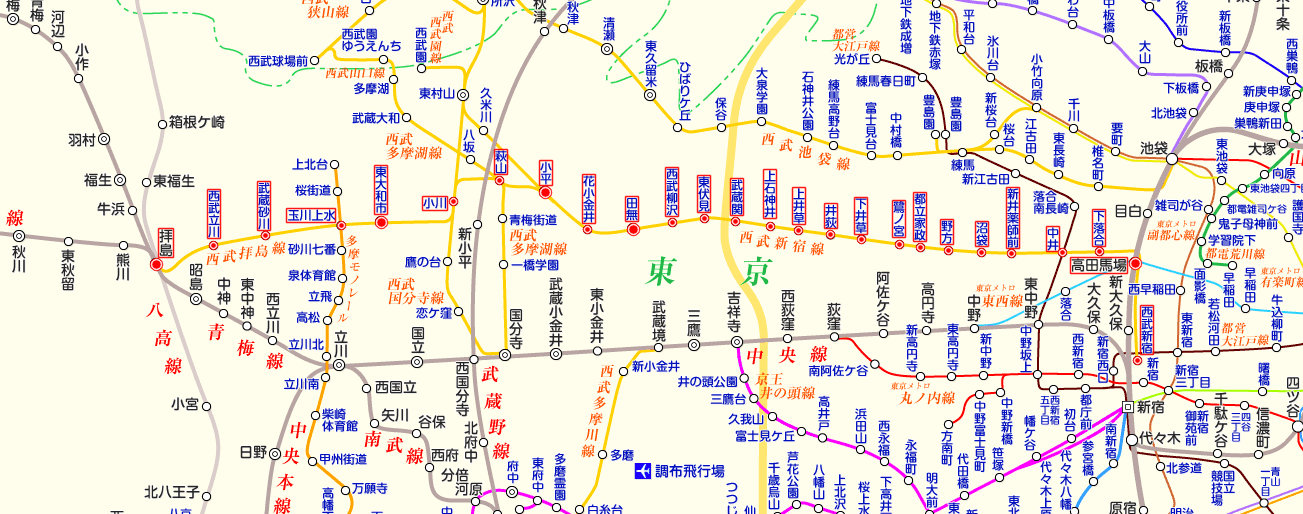 西武新宿線 拝島行きの路線図