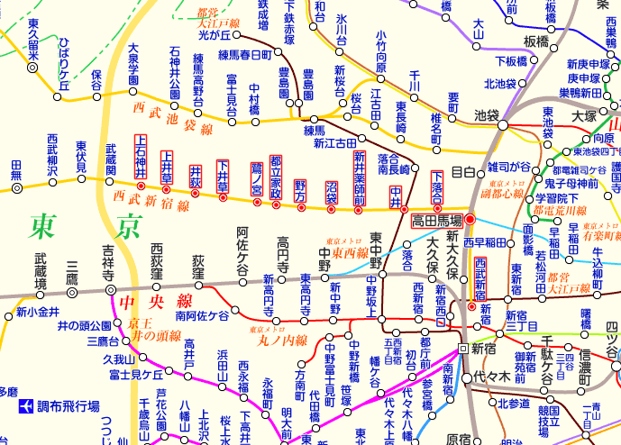 西武新宿線 上石神井行きの路線図