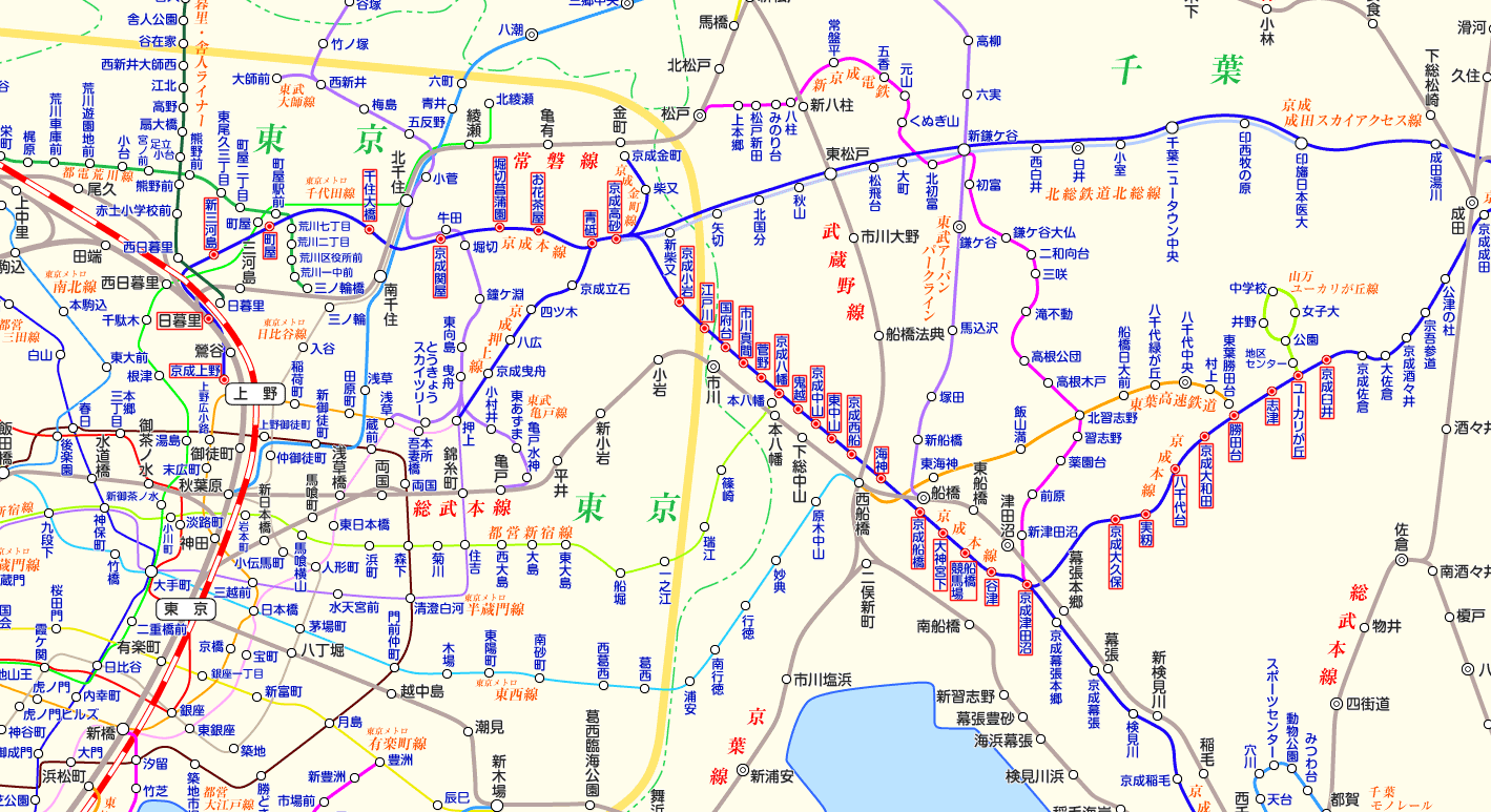 京成本線 京成臼井行きの路線図