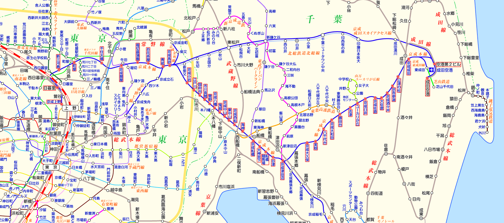 京成本線 京成上野行きの路線図