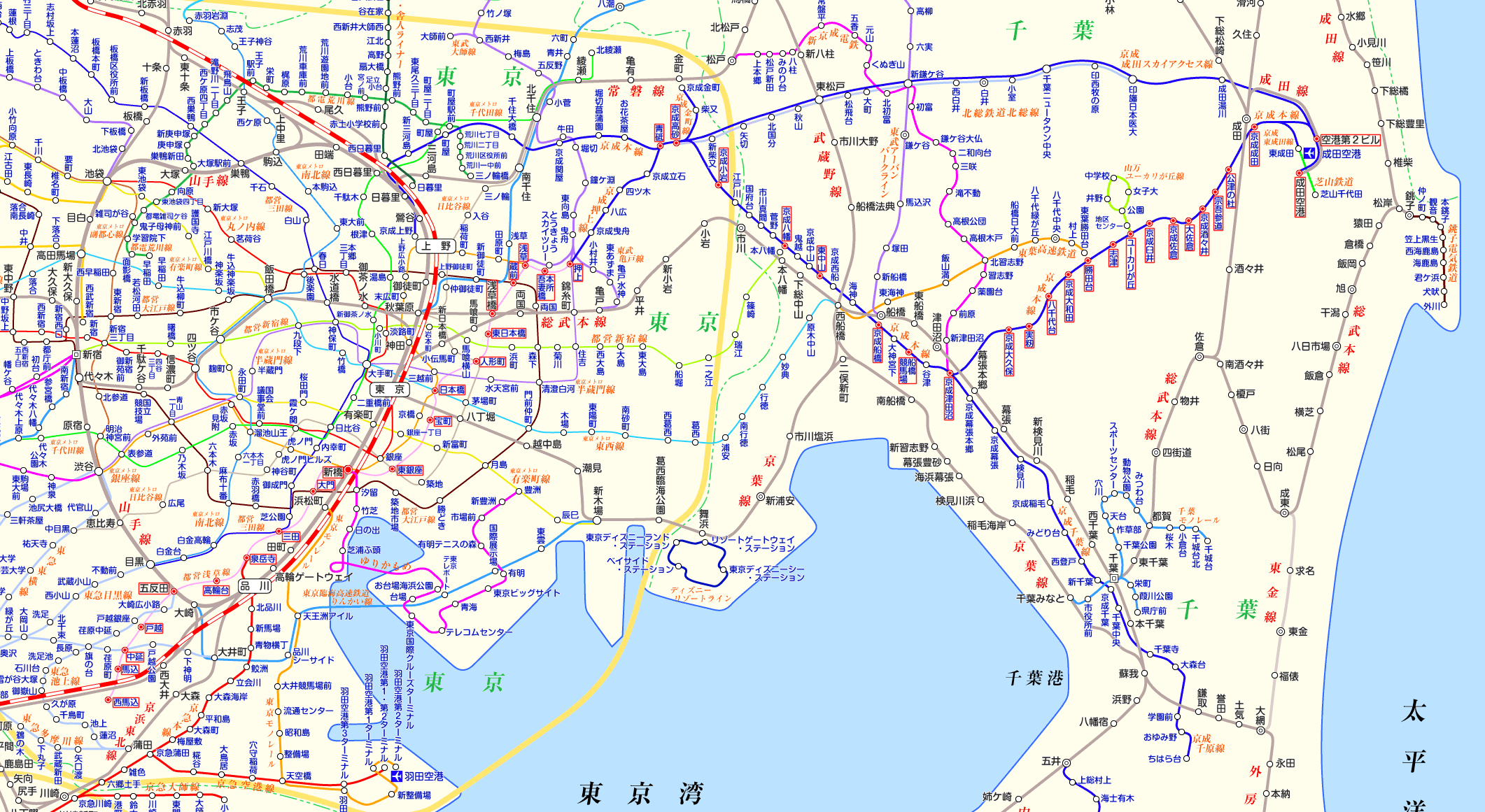 京成本線⇔都営浅草線直通の路線図
