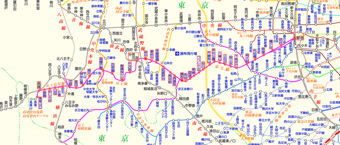 京王線 高尾山口行きの路線図