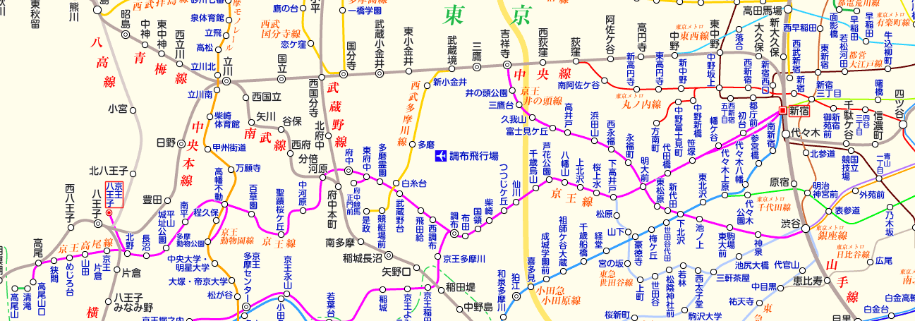 京王ライナー（新宿⇔京王八王子）の路線図