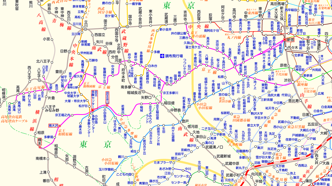 京王ライナー（新宿⇔橋本）の路線図