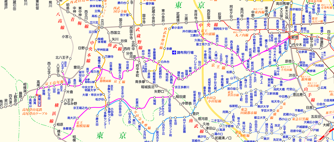 Mt.TAKAO号（新宿⇔高尾山口）の路線図