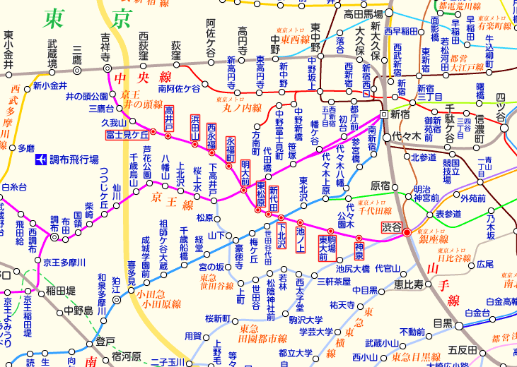 京王井の頭線 富士見ヶ丘行きの路線図