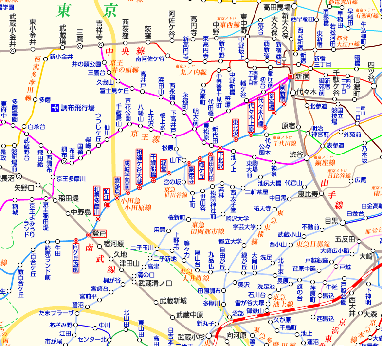 小田急線 向ヶ丘遊園行きの路線図