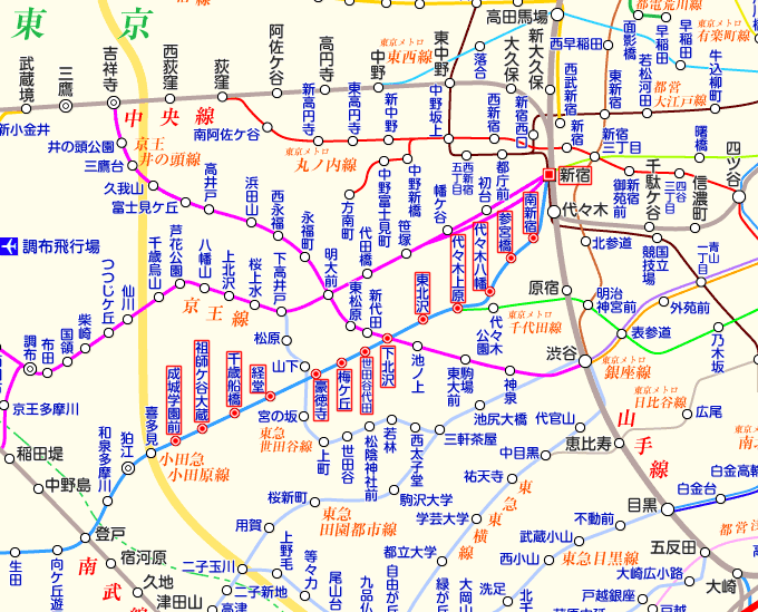 小田急線 成城学園前行きの路線図