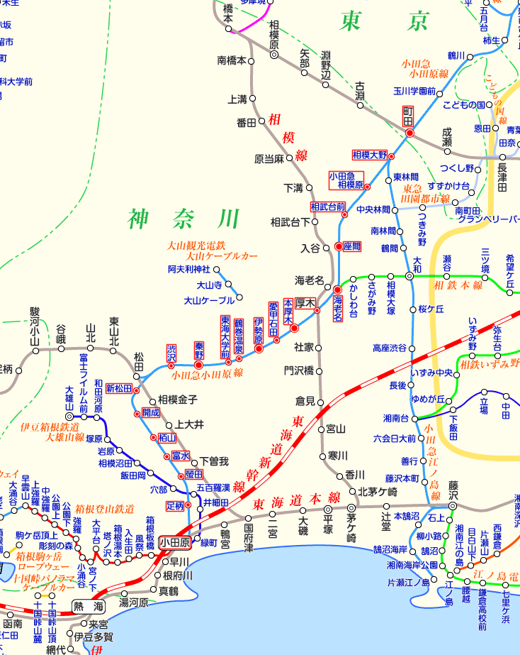 小田急線 町田行きの路線図