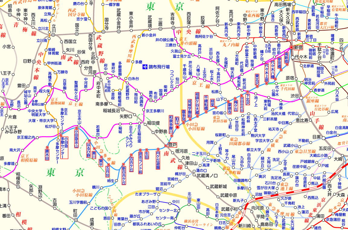小田急多摩線 新宿行きの路線図