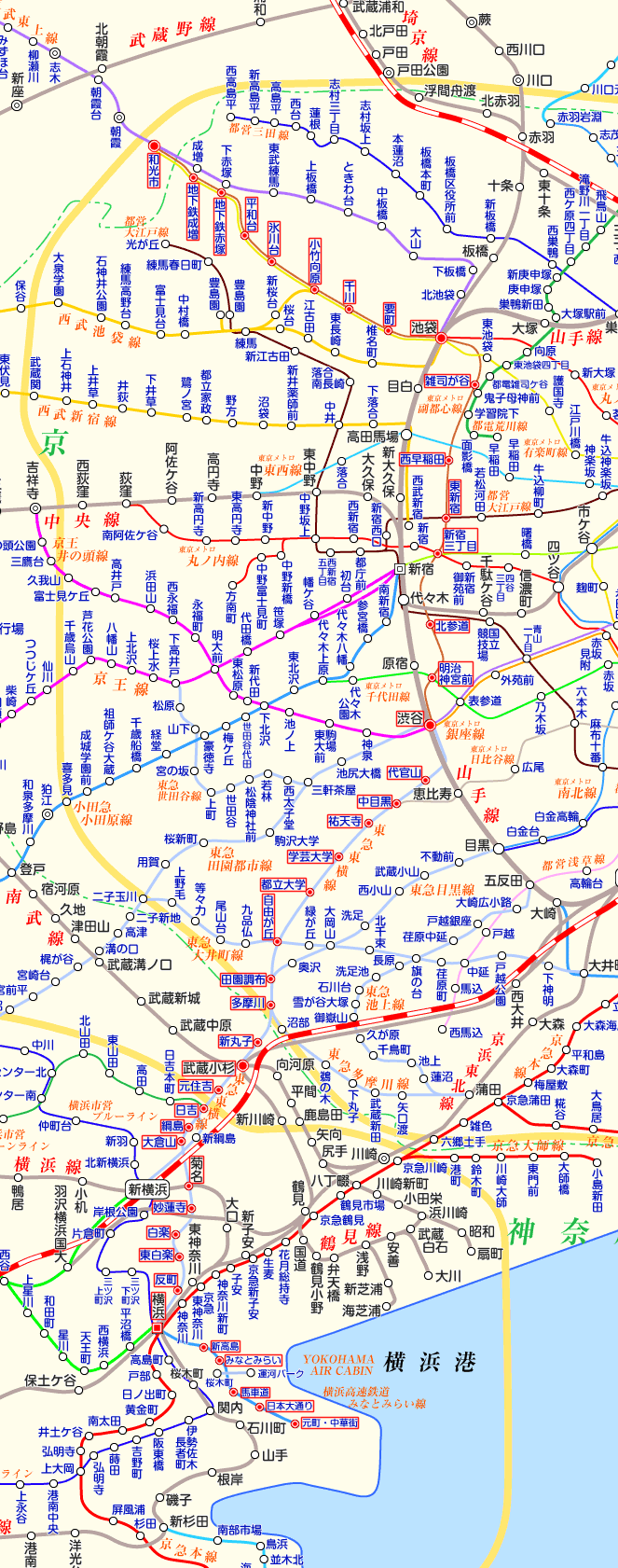 東急東横線 和光市行きの路線図