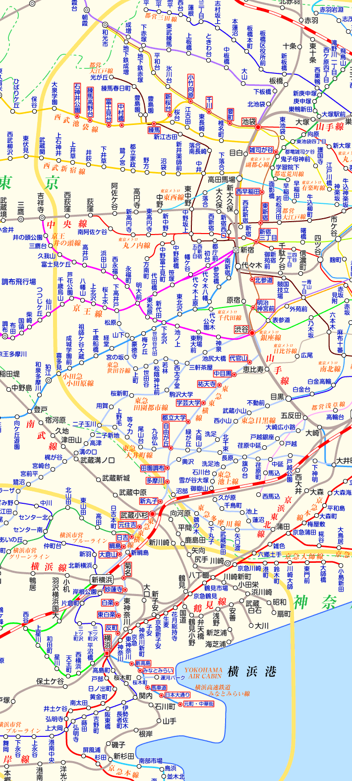 東急東横線 石神井公園行きの路線図